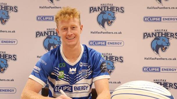 Upper Hunter product and Newcastle Rugby League premiership winner Lachlan Walmsley when he signed on to play fo the Halifax Panthers.