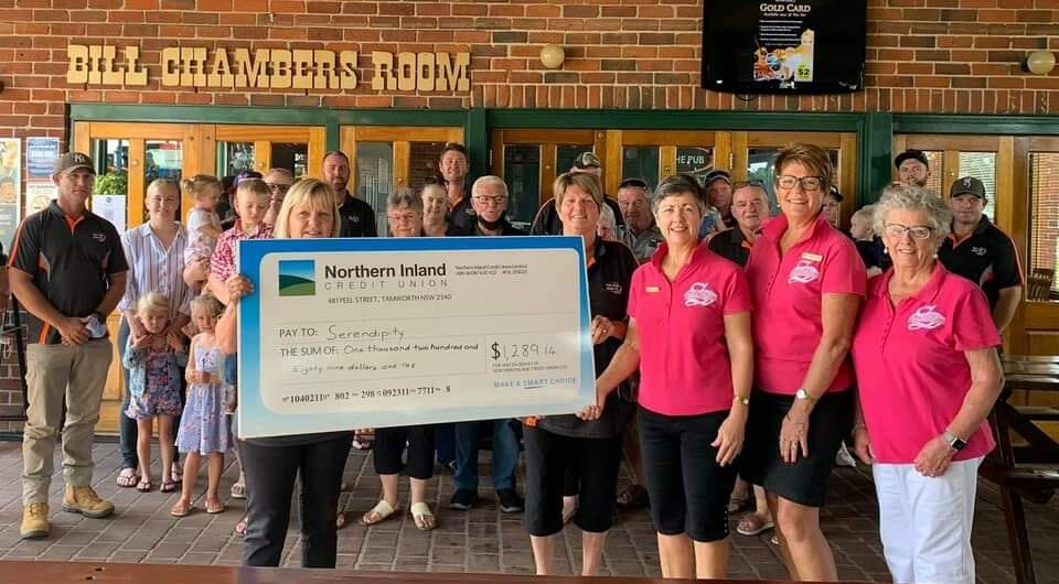 DONATE: The Pub Angling Club members hand over the cheque to Serendipity. Photo: Supplied