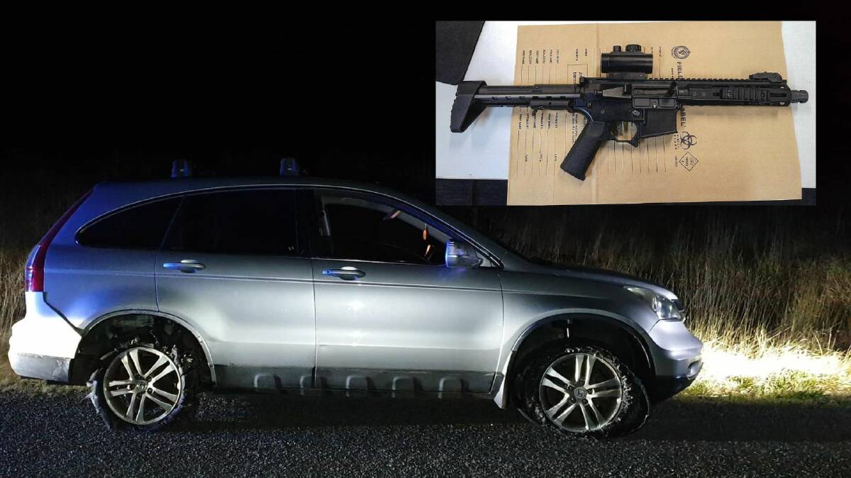A prohibited firearm was allegedly found in the car after a pursuit near Armidale. Picture by Traffic and Highway Patrol Command - NSW Police Force