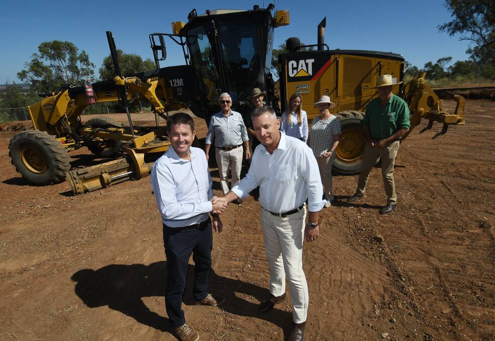 Tamworth MP Kevin Anderson and Gunnedah Shire Council mayor Jamie Chaffey at the site for the koala sanctuary. Picture by Gareth Gardner