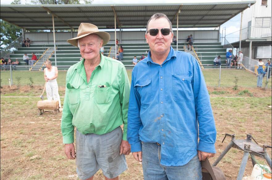 Barraba Show woodchopping organiser Jim Barker and show society president David Penna. Picture File
