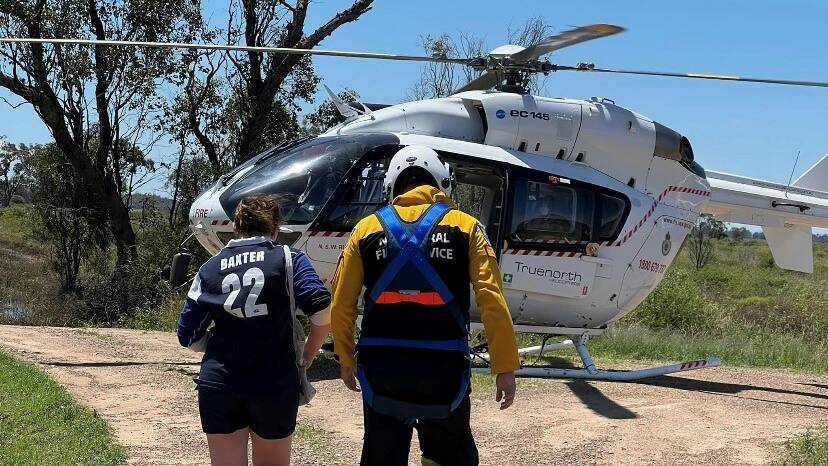 Rural Fire Service crews helped coordinate the helicopter mission with the State Emergency Service on Thursday. Pictures by Moree Secondary College