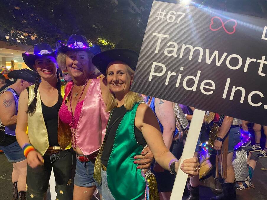 Tamworth Pride represented the regional city in cowboy boots and hats, denim shorts, and sequined vests, at the Sydney WorldPride Mardi Gras Parade 2023. Pictures supplied