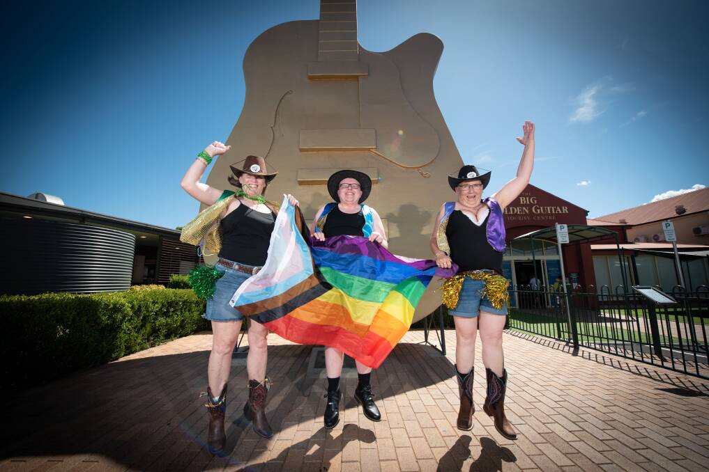 Tamworth Pride members Leoni Allwell, Will Weller, and Kandi will take the country music capital to Mardi Gras. Picture by Peter Hardin
