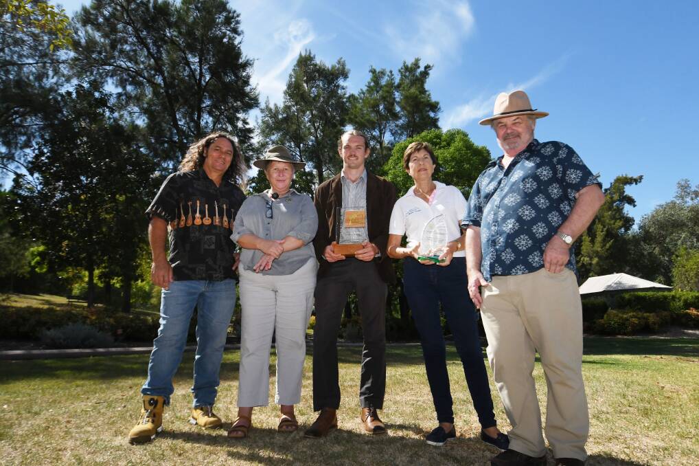 Gardening Australia's Clarence Slockee, TAFE's Kate Low, Tamworth student Nathan Watson, councillor Helen Tickle and AIH's Alan Burnell. Picture by Gareth Gardner