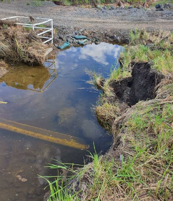 The Central Ranges Gas pipeline on Rockgedgiel Road, Bundella, was exposed by flood events. Picture supplied