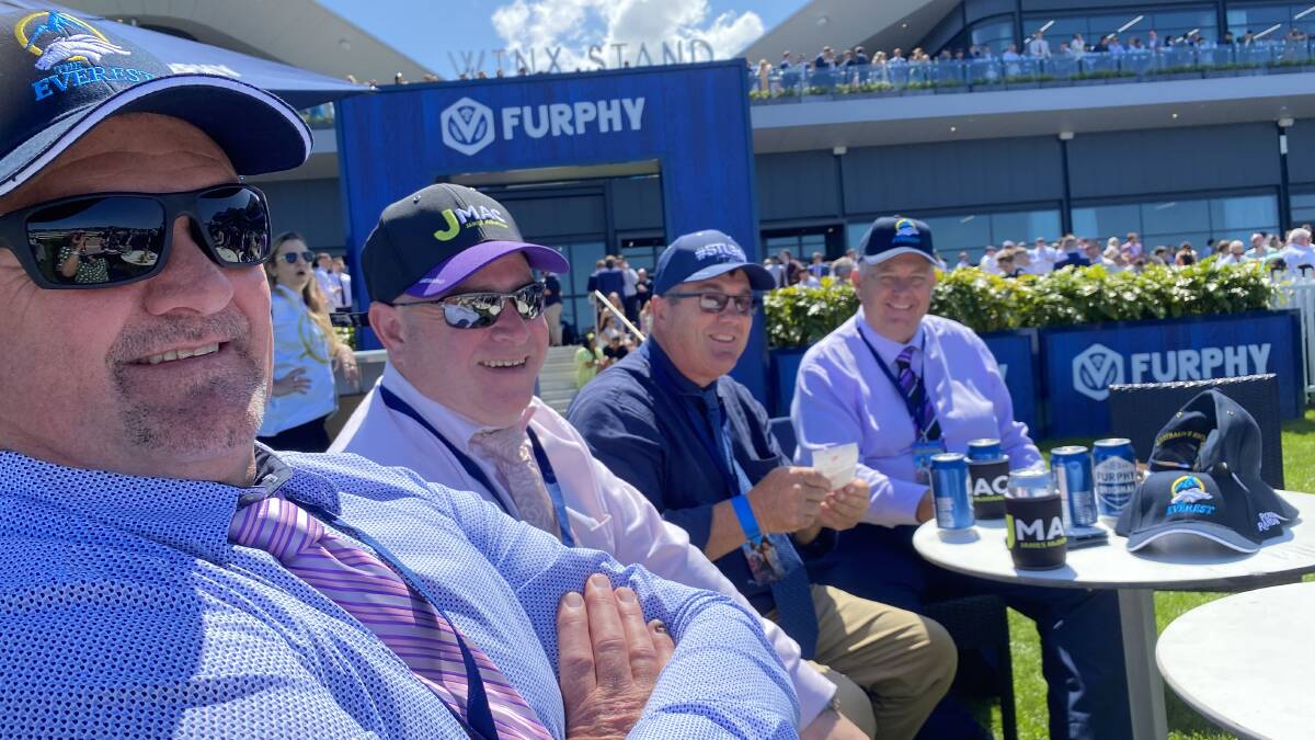 The Kosciuszko slot holders from Glen Innes did their best to enjoy the day even without the VIP treatment they expected to receive. Mark Gallagher, left, Damien Boylan, Andrew Say and Scott Wilson. Picture supplied