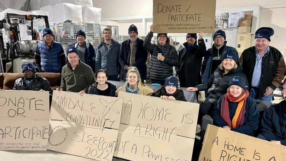 'A home is a right, not a privilege'. Dozens of people braved freezing cool temperatures for the annual St Vinnies' Community Sleepout. Picture: supplied. 