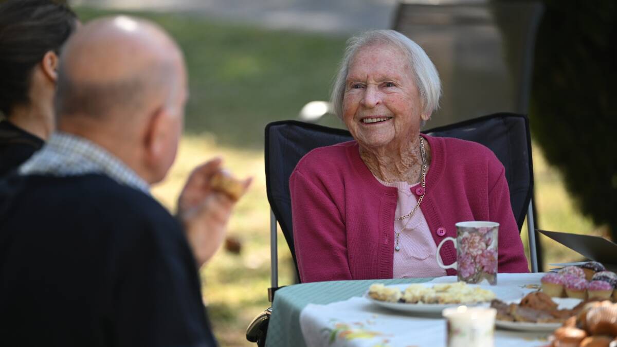 Jean Jansen celebrates her 100th birthday at a garden party in Tamworth on September 12, 2023. Pictures by Gareth Gardner