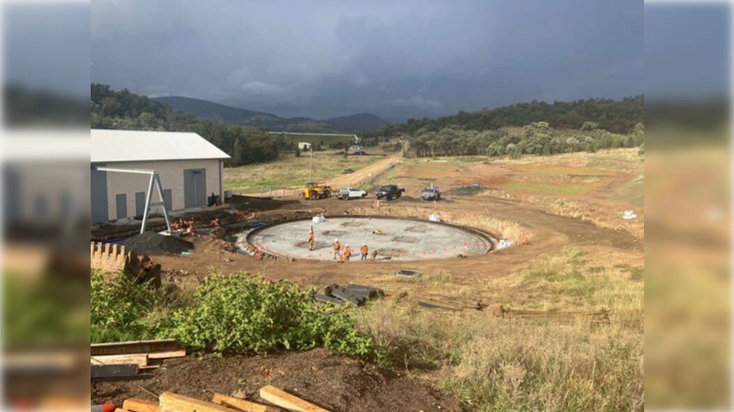 The base slab of the 2.5 megalitre Quipolly water treatment tank has been laid as construction at the site continues on pumps, pipes, and fittings. Picture supplied