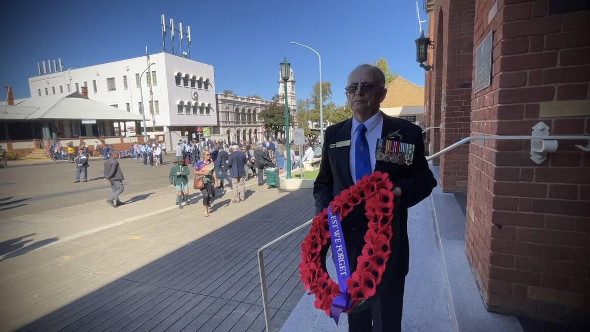 Legacy's Greg Roese at the recent Anzac day march outside the town hall where the torch's Tamworth relay will end on July 4 before heading to Newcastle. Picture by Rachel Gray