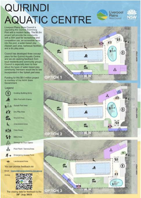 There was an overwhelming preference for 'Option 3' as a result of the community consultation for the upgrade of the Quirindi Aquatic Centre. Picture by LPSC