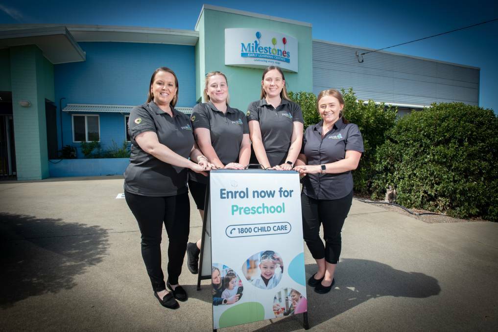 Affinity Area Manager Krista Lynch with Rhyannon Jones, Georgia Hutchison and Sarah McCluand at Papilio's sister centre Milestones in North Tamworth, where Papilio's staff have been training for months. Picture by Peter Hardin