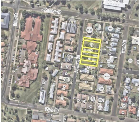 Arial view of the proposed childcare centre based at 7-9 Gorman Street in North Tamworth. Picture supplied by Tamworth Regional Council