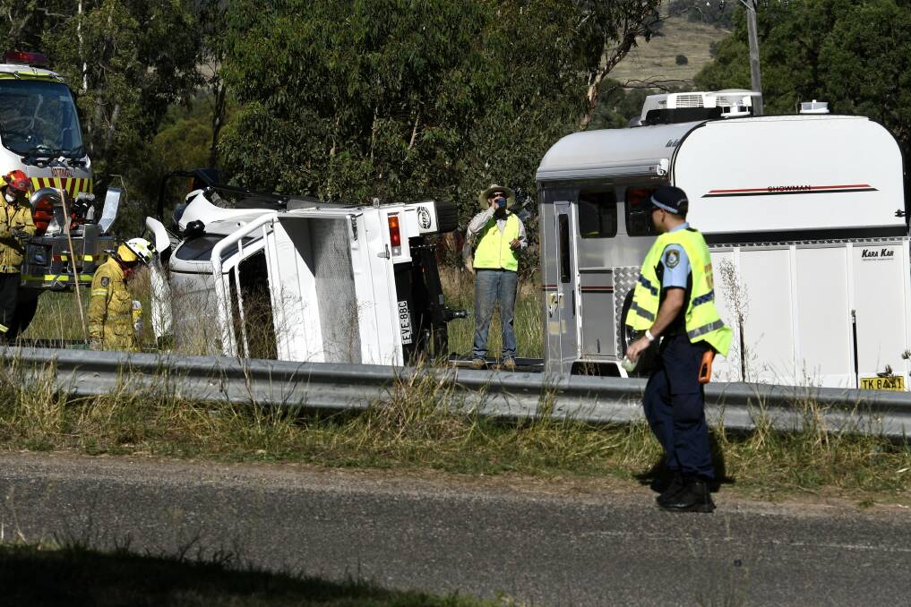 A ute overturned on Saturday March 18 at the Sandy Road, Porcupine Lane and New England Highway intersection near Tamworth. Picture by Gareth Gardner