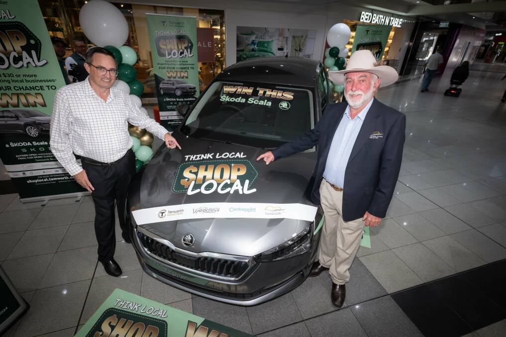 Tamworth Business Chamber president Matthew Sweeney and mayor Russell Webb at the official launch of the seventh annual Think Local Shop Local campaign on April 3, 2024. Picture by Peter Hardin