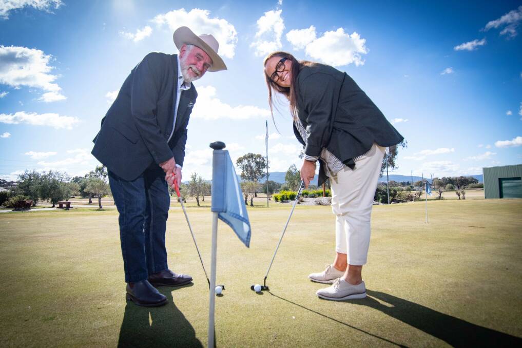 Tamworth mayor Russell Webb and Golf NSW General Manager Olivia Wilson at an official announcement at Longyard Golf Club on Monday, July 31. Picture by Peter Hardin