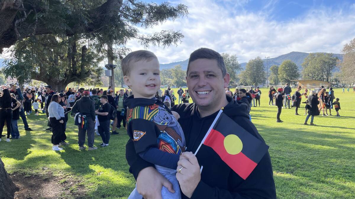 Councillor Marc Sutherland with his son Yarran at the recent 2024 Tamworth NAIDOC March. Picture by Jonathan Hawes
