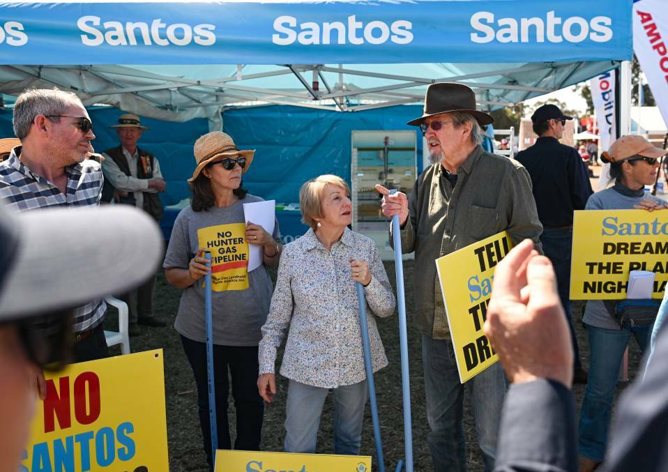 Farmers from Gunnedah and Quirindi protested Santos' presence at the 50th AgQuip Field Day on Wednesday, August 23. Picture by Gareth Gardner