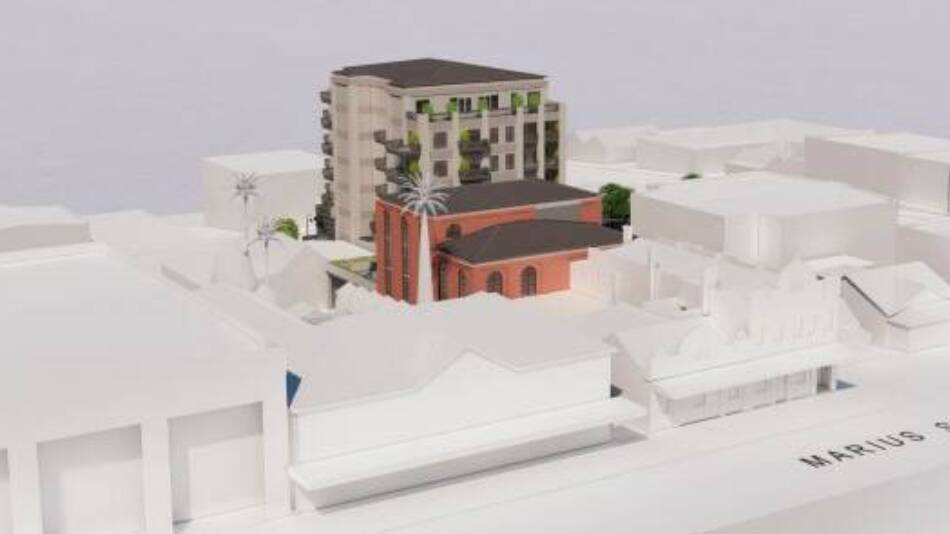 The proposed development will sit behind heritage listed buildings on Marius Street and will back onto Dowe Street. Picture by NGH Consulting