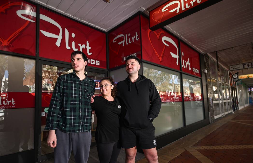 Max Roberts, Tamworth Flirt manager Stephanie Constable, and support worker Jeremy Smith say the sexual wellness industry should become more inclusive and it starts with education. Picture by Gareth Gardner