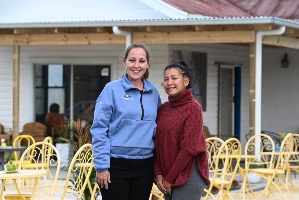Barista Jenna Styles is one of the Kootingal locals employed at the new business, with Nursa Sulong and husband, Grant Bell, hoping the business provides more economic opportunities to the Kootingal community. Picture by Gareth Gardner
