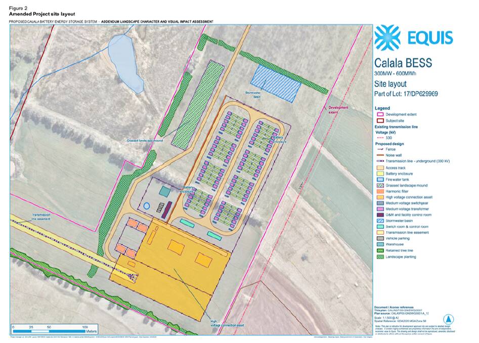 The amended layout for the proposed Calala BESS site. Picture supplied by Equis.