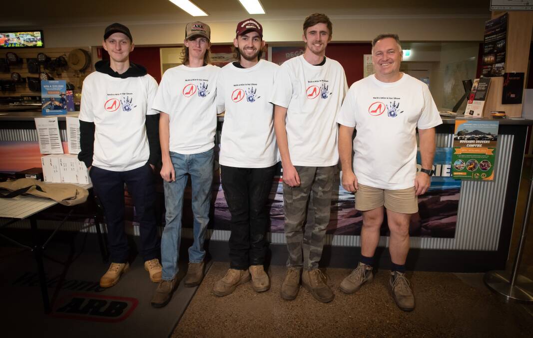 ARB Tamworth team members Chavez Honner, Riley Barling, Cameron Ware, Alex Day and Sean Watters will be participating in the walk on Friday. Picture by Peter Hardin