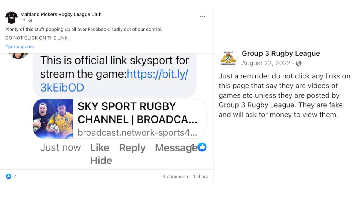 Rugby league clubs and associations have been forced to post warning messages about the fake links targeting club supporters. 