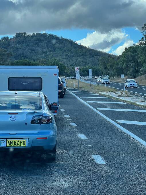 Traffic banked up on the New England Highway on Friday afternoon. Picture supplied