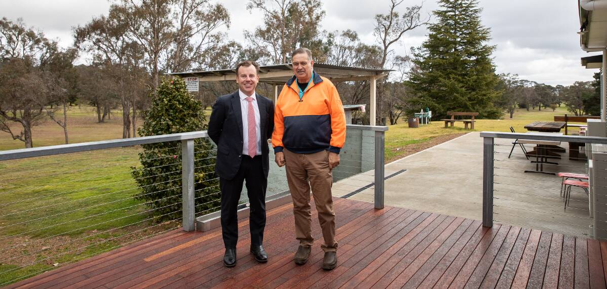 Member for Northern Tablelands Brendan Moylan MP and Walcha Golf Club
President Allan Green celebrating news of a $25,500 State Government grant to refurbish the clubs BBQ area. Picture supplied