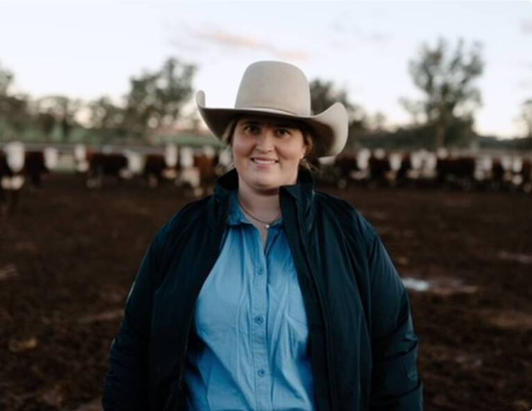 Ironbark Hereford's Isabella Spencer, Barraba, manages the on-property feedlot. After starting out by purchasing saleyard cattle, the feedlot is now headed towards exclusively Ironbark blood. Picture supplied.