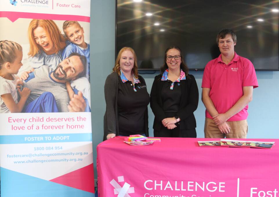 Katie Burey, Natasha McKay and Ben Ballantine from Challenge Community Services are seeking support, as shortages of carers for children in need become more critical. Picture by Heath Forsyth.