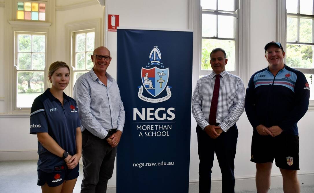 From Left to Right - Steph Lennon (North West Development Officer), Peter Murphy (Positive Rugby Foundation General Manager), Shaun Cassidy (NEGS Business Manager), and Joey de Dassel (NSW Rugby Mental Health Project Officer). 