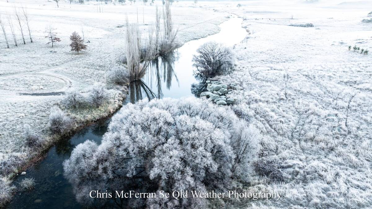 Winter wonderland: An ariel drone photograph taken by professional weather photographer Chris McFerran near Glen Innes NSW. Picture supplied.