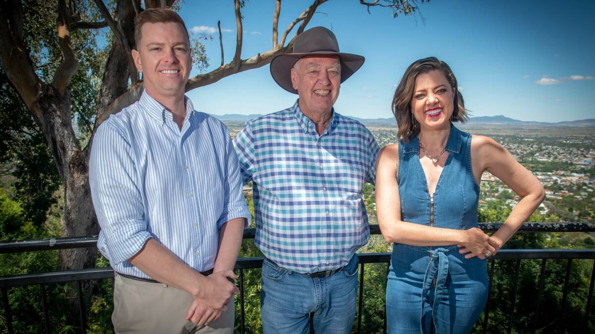 McDonalds Tamworth owner Adrian Sippel and country music festival manager Barry Harley announce Amber Lawrence as Golden Gig ambassador. Picture by Peter Hardin
