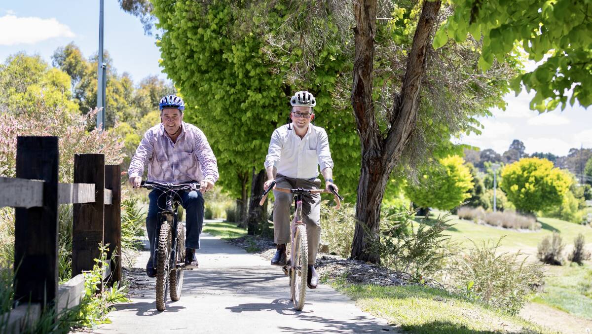 Walcha is about to see the largest-ever expansion of its shared cycleway/footpath network, thanks to a $3.72 million investment by the State Government, announced by Walcha Mayor Eric Noakes, left, and Northern Tablelands MP Adam Marshall. 