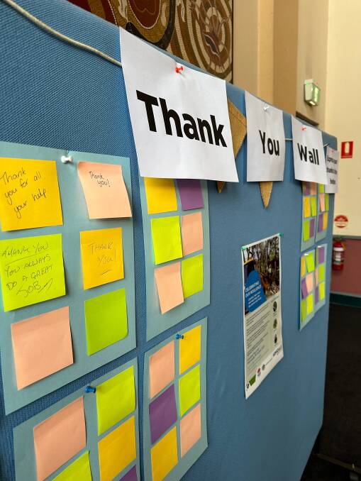 A wall of thank you notes at a breakfast to remember the efforts of rescuers and volunteers in the wake of the Armidale tornado in 2021. Picture from Armidale Regional Council Facebook page