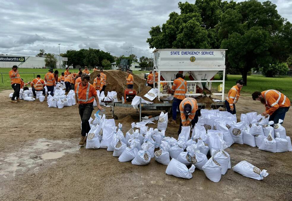Sandbagging is underway at Moree's Taylor Oval. Picture Adam Marshall's Facebook