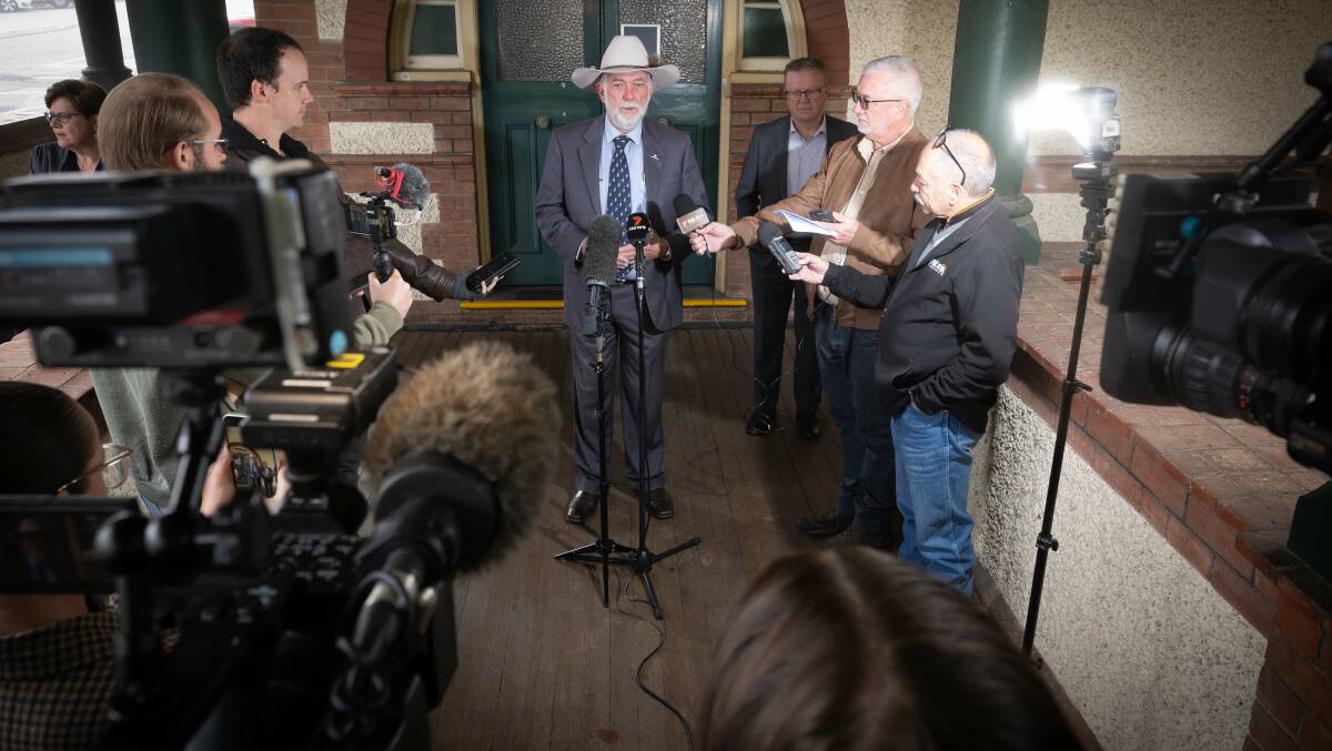 TRC mayor Russell Webb addressing the media after IPART approved the Council's rate rise request. Picture by Peter Hardin.