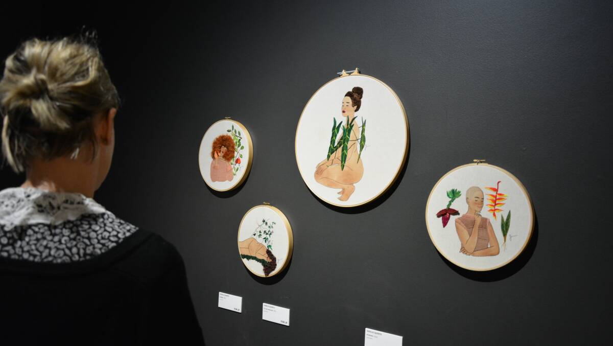 Portraying women in embroidery hoops, Quinto's work seeks to capture intimate, peaceful and sincere moments, conveying the authenticity of their experiences. Ms Stripey Socks 11 is by textile artist Juliet D Collins (Embroidered Thread Drawings Celebrating Women) Picture supplied.