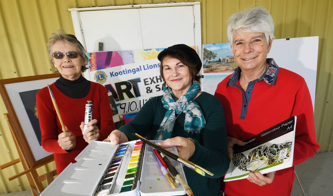 Kootingal art show organisers Mary Attard, Julie Attard and Lee Rodger are organising aid for Lismore artists who were hard hit by floods. Picture by Gareth Gardner 