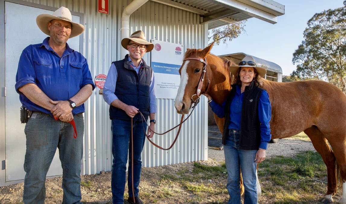 Bundarra Show Society President David King, left, Northern Tablelands MP Adam Marshall and committee member Rachel King at the opening the new Bundarra Showground stables over the weekend. Picture supplied.