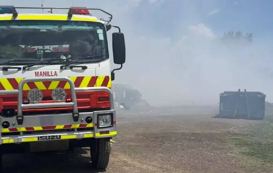 Fire crews had to wear breathing apparatus while fighting the Barraba blaze as it broke out in a toxic environment. Picture supplied by the Manilla Rural Fire Brigade