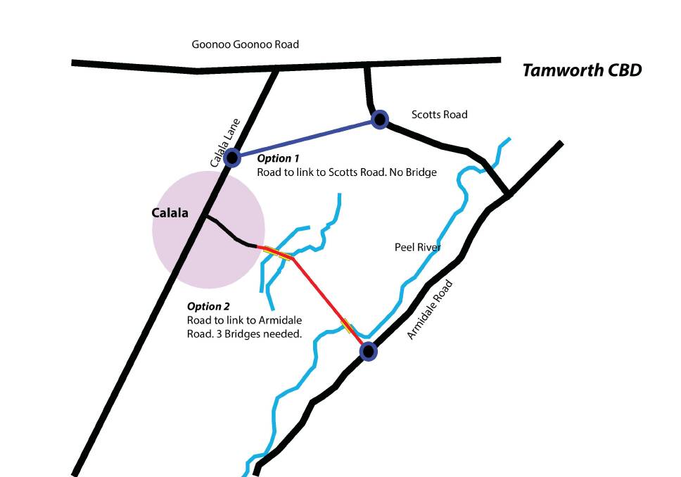DIFFERENT PATHS: Option one is the route proposed by the TRRRA, option two is one of the options with three bridges suggested in the report.