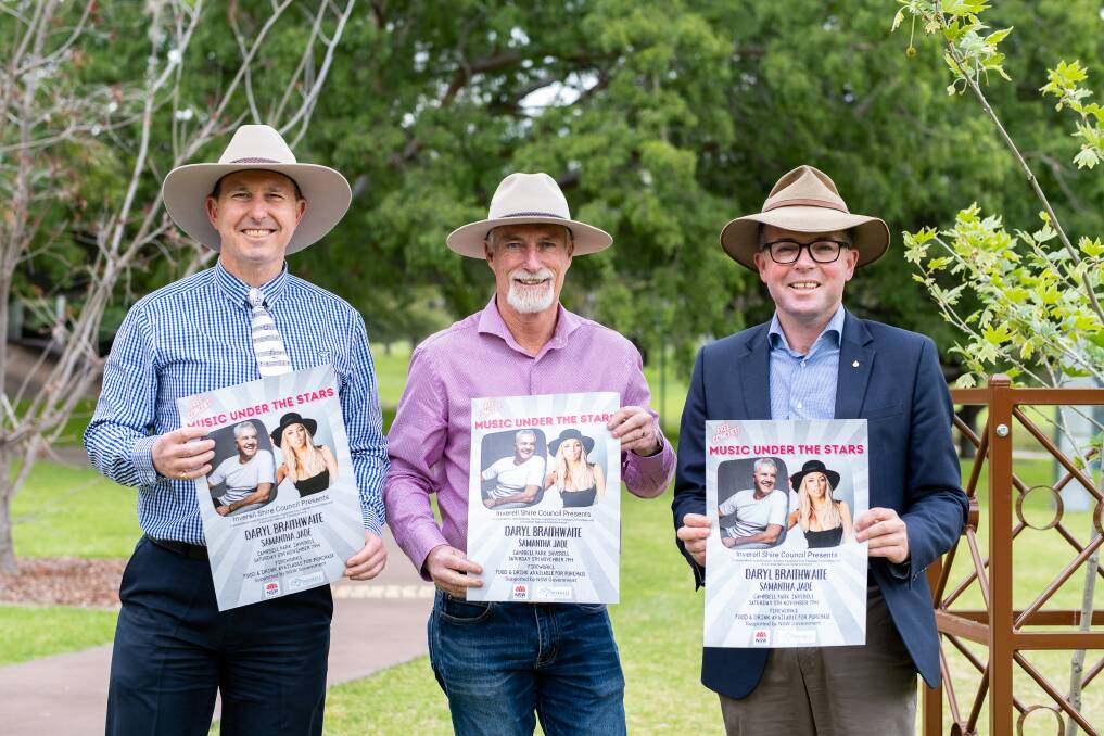 Inverell Shire Councils Manager Administrative and Marketing Services Peter Caddey, left, Mayor Paul Harmon, centre, and Member for Northern Tablelands Adam Marshall. Picture supplied