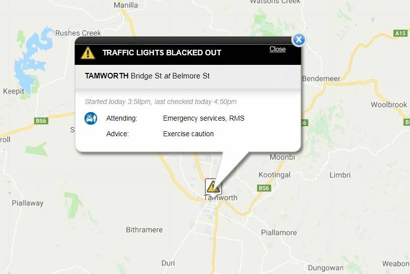 Warning: The RMS is urging motorists to avoid traffic lights that are flashing on Bridge Street, Tamworth.