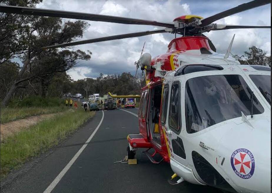 The accident scene on Saturday afternoon near Metz, east of Armidale. Picture supplied by Westpac Rescue Helicopter Service