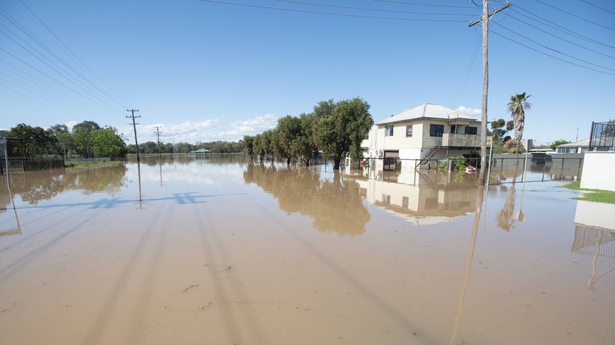 The floodwaters make their way closer to Gunnedah on Monday afternoon. Pictures by Peter Hardin
