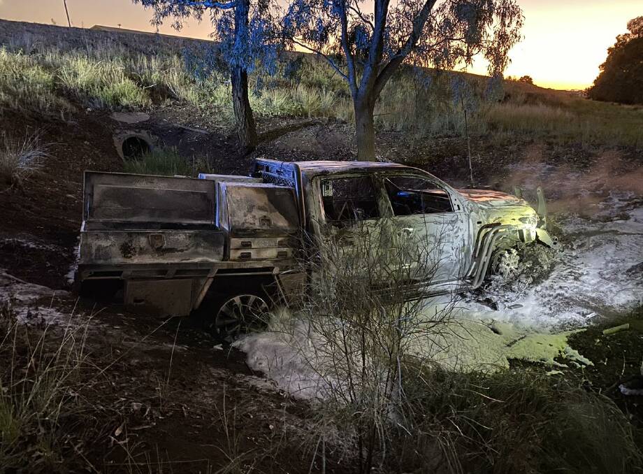 The stolen Volkswagen Amarok which was involved in a police pursuit. Pictures supplied by Fire and Rescue NSW